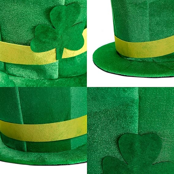 St. Patrick&#x27;s Day Velvet Green Shamrock Top Hat Green Stovepipe Hat for Party Supply