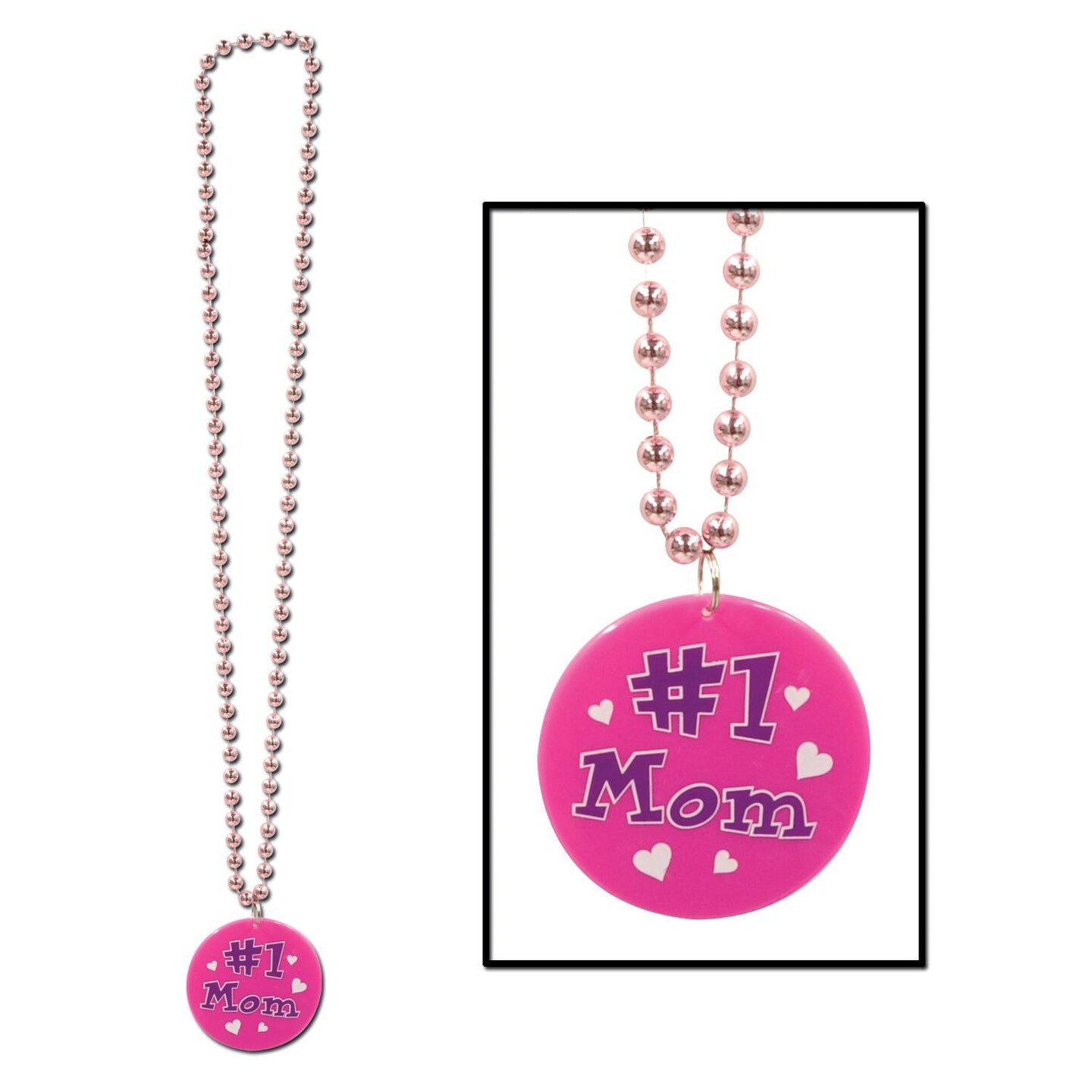 12 Pack Bulk Bead Necklace with Printed #1 Mom Mother's Day Medallion