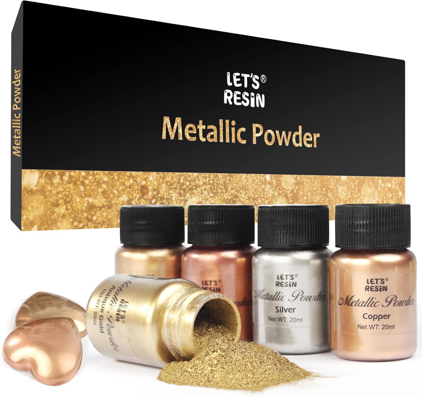 LET&#x27;S RESIN Metallic Pigment Powder, 5 Colors Resin Fine Powder, Each Bottle 20ml Shimmer Pigment Dye for Epoxy Resin Coloring, Polymer Clay and Other Crafts