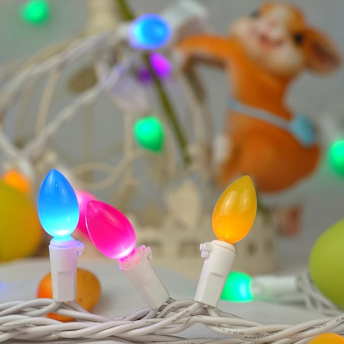 Easter Decorations, Easter Lights String Plug in, 50 LED 17FT Multi Color Christmas Lights, White Wire Fairy Lights for The Home Outdoor Bedroom Patio Wreath Window Tree Easter Garland Decor