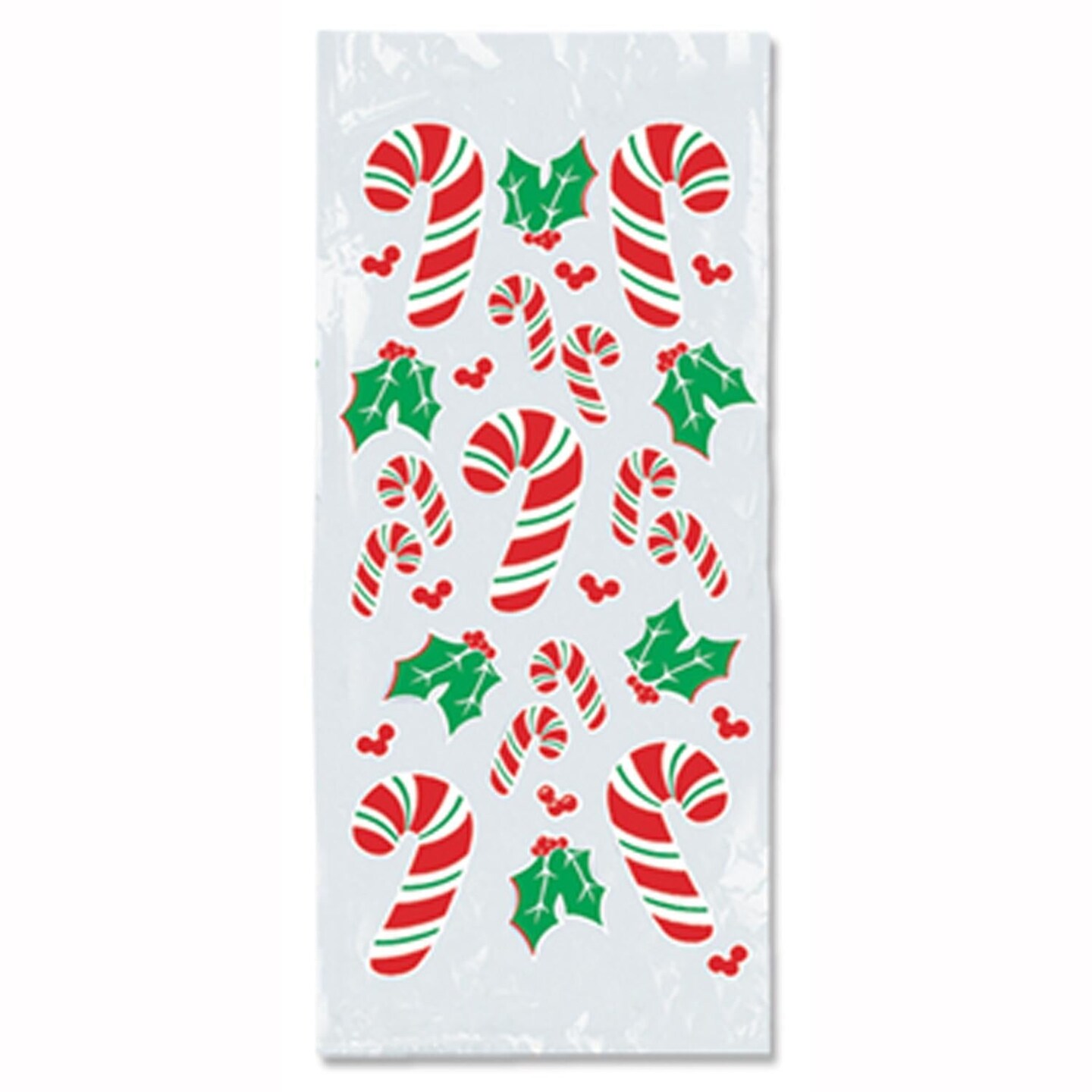 300 Pack Beistle Christmas Candy Cane/Holly Cello Bags