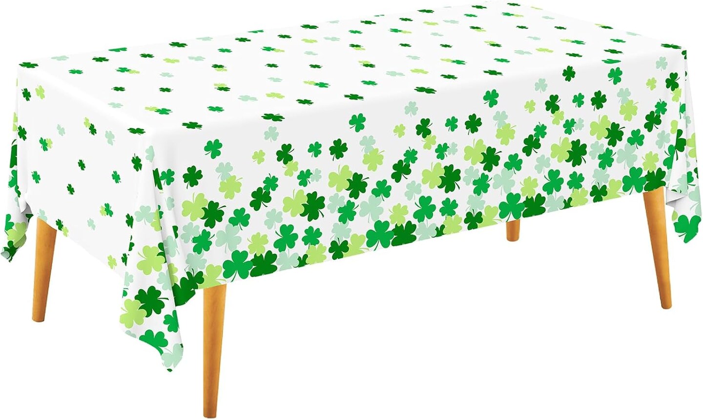 St. Patrick's Day Party Supplies - Irish Themed Lucky Shamrock Plastic Tablecloth