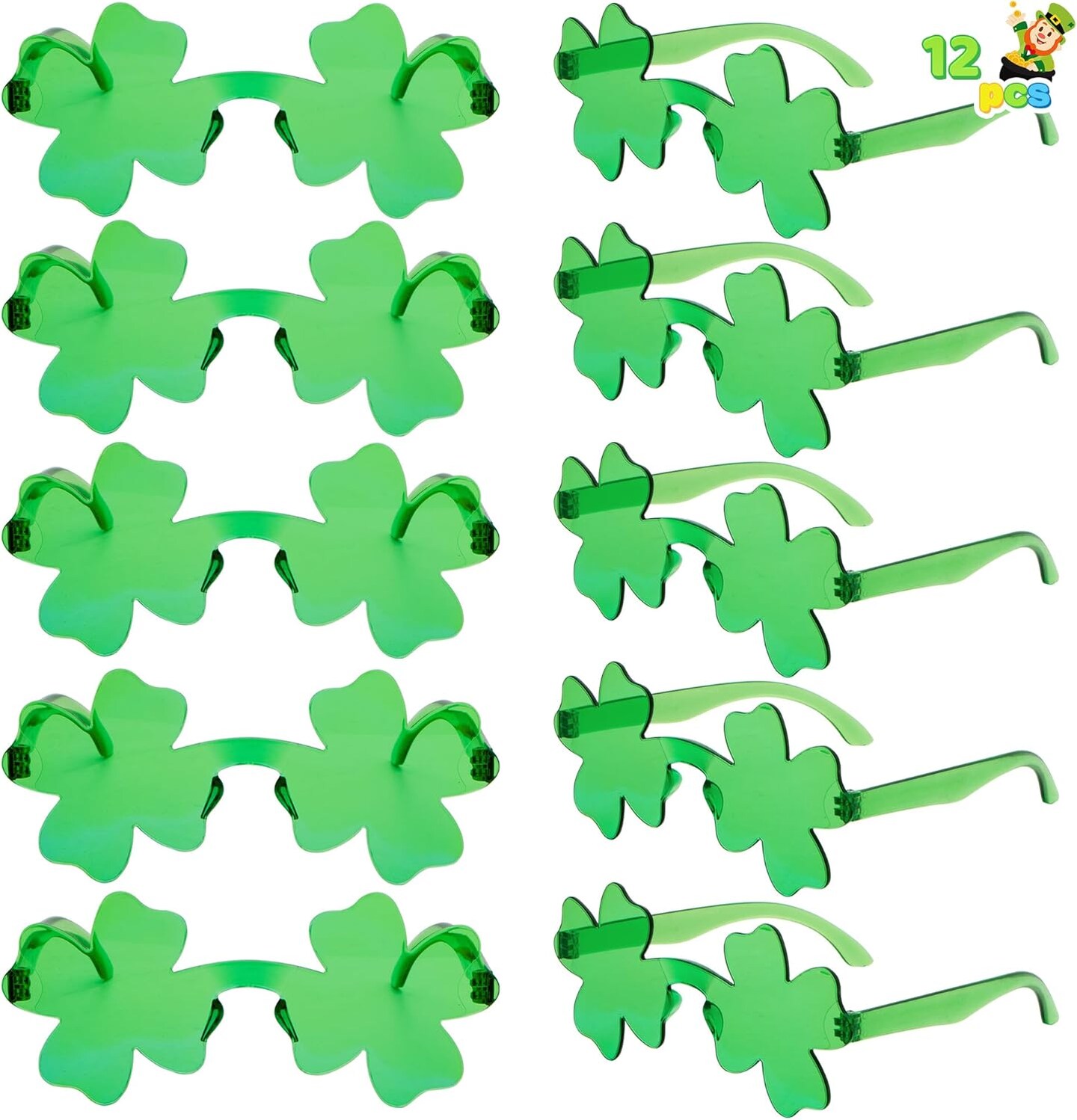 12 Pairs St. Patricks Day Shamrock Sunglasses, Shamrock Glasses Clover Eyewear, St Patrick Accessory Party Favor Supply