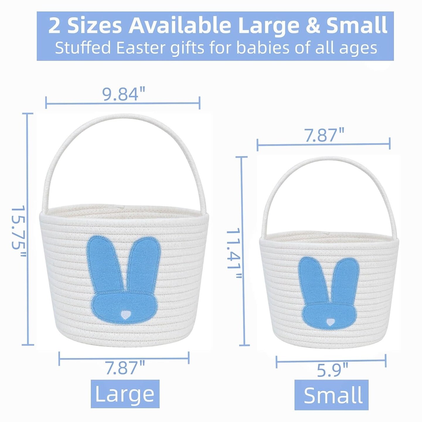 Empty Easter Basket,Easter Baskets for Kids,Girls,Boys,Toddler,Easter Bunny Baskets Easter Egg Hunt Bucket&#xFF0C;Baby First Easter Basket,Cute Easter Gift Basket 9.05 x 7.08 x 7.87