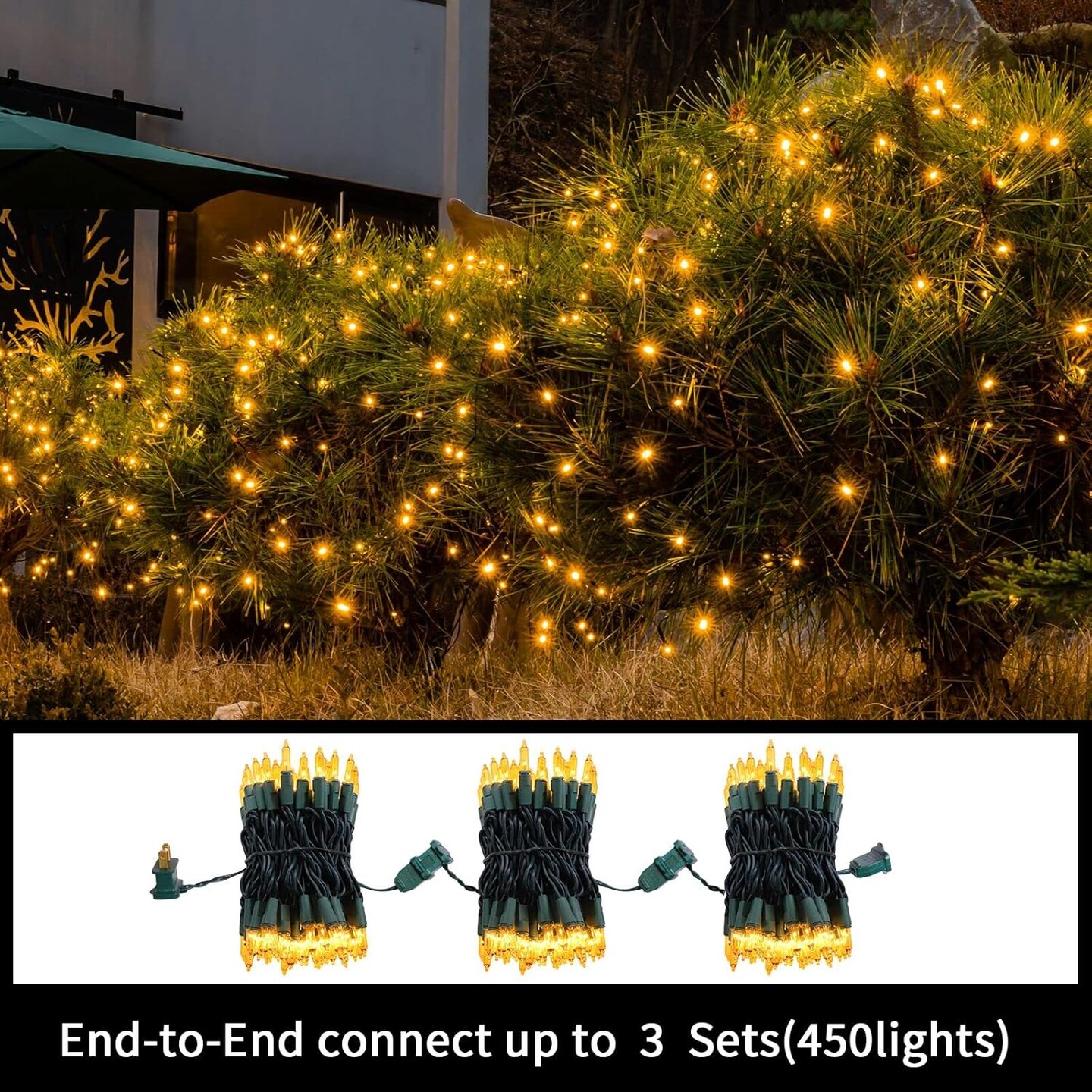 Super-Bright Extendable Yellow Christmas Lights Decoration 150Lights 31.9ft UL Certified Mini Bulb String Light Set for Outdoor Christmas Tree Garden Holiday Party Patio Wedding Garland Decor