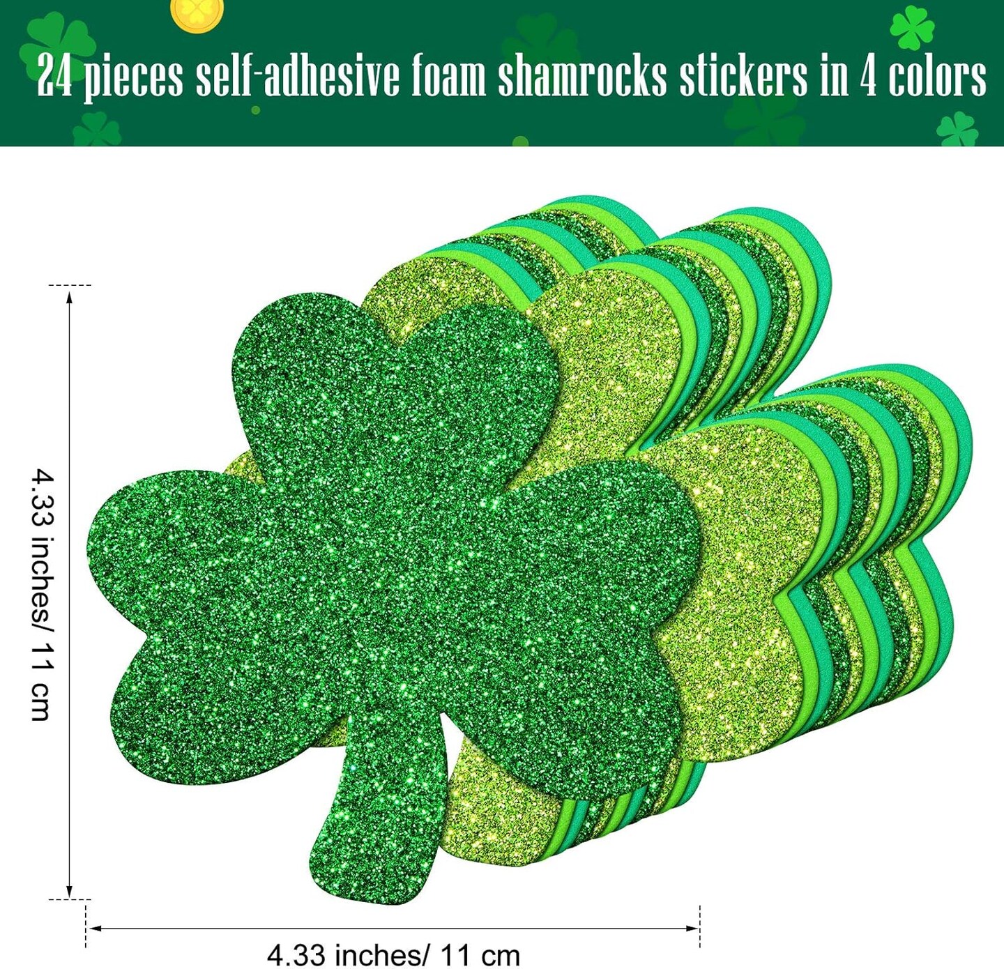 224 Pieces St. Patrick&#x27;s Day Craft Supplies Glitter Foam Shamrock Stickers Self-Adhesive Green Lucky Irish Decals