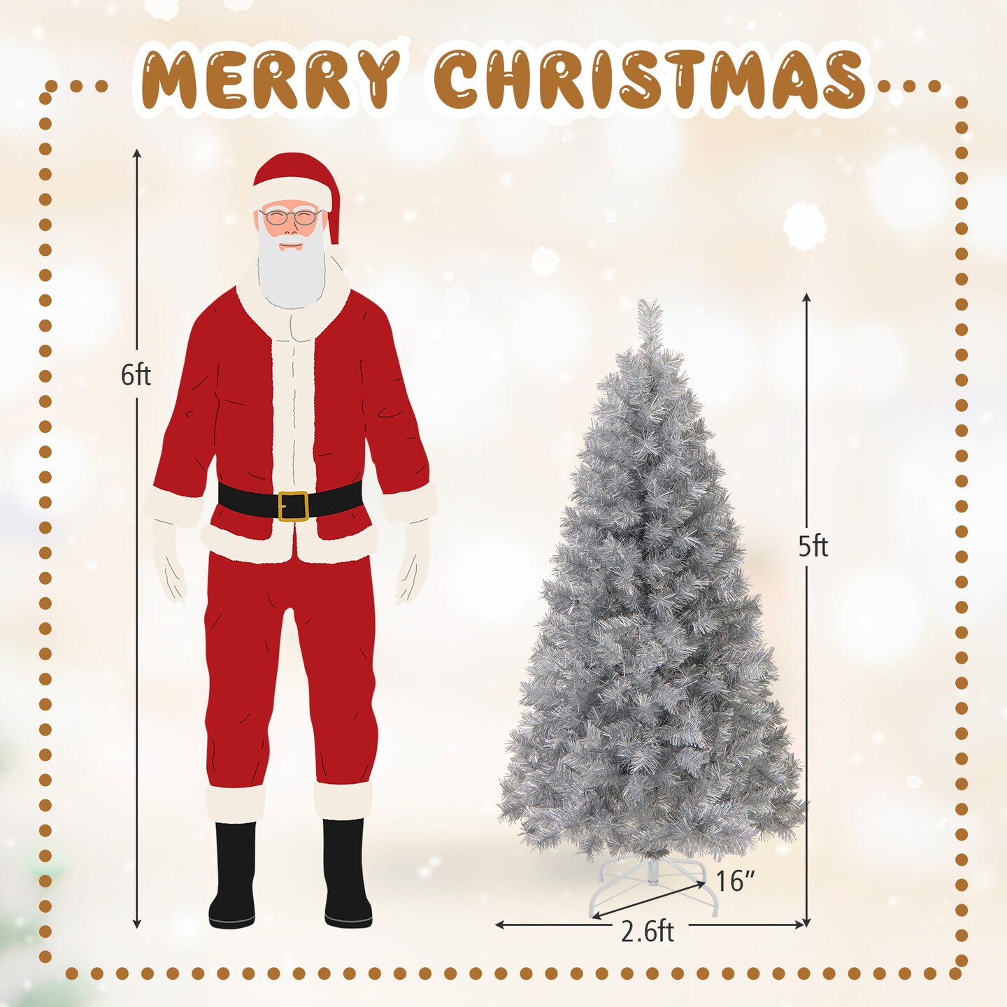Artificial Xmas Tree with Branch Tips and Warm White LED Lights-5FT
