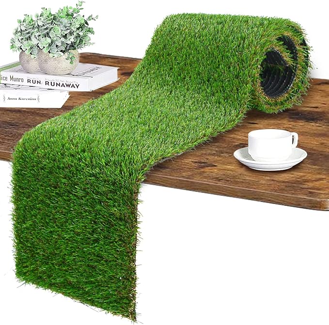 Artificial Grass Table Runner, Greenery Faux Turf Table Decor Easter Party, Wedding, Birthday, Dining, Baby Shower, 12" x 36"