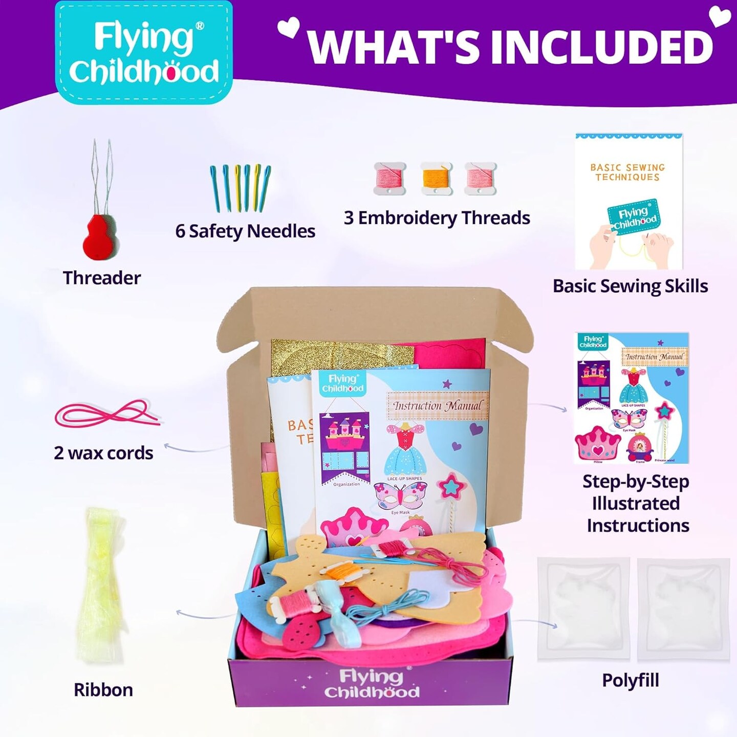 My First Princess Kids Sewing Kit, Beginner Arts and Crafts, Princess Sewing Kit for Kids, 6 Dreamy DIY Projects with Princess Lacing Dress, Butterfly Eye Mask, Instructions &#x26; Felt for Learn Sewing