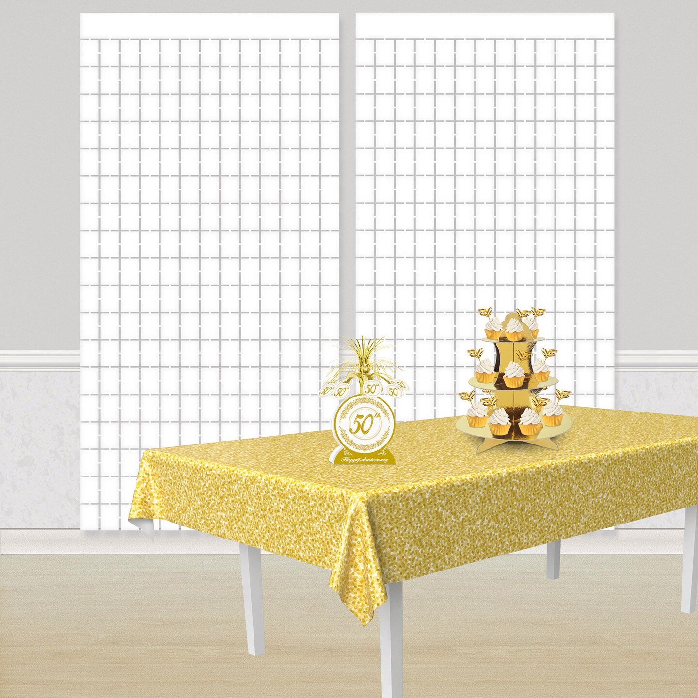 6 Pack Beistle White Metallic Party Square Curtain