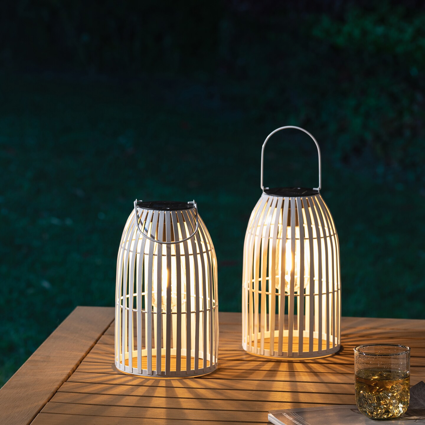 Set of 2/4 9.75&#x22;H Metal Solar Powered Edison Bulb Outdoor Hanging Lantern
