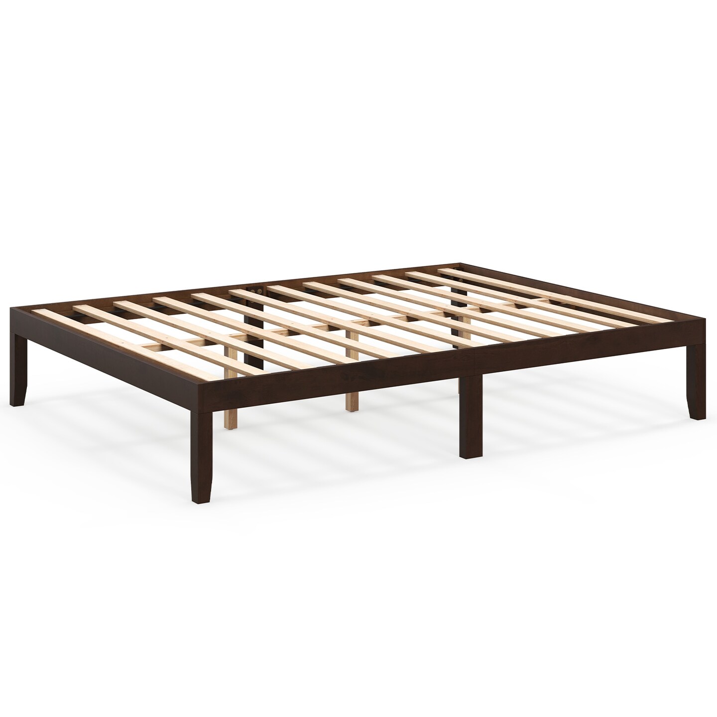 Queen Size Platform Bed Frame with Slats Support and Rubber Wood Legs