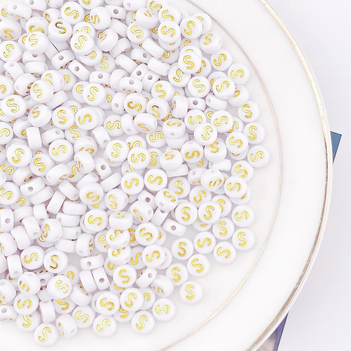 300Pcs Round Letter Beads S 4X7mm Individual Gold Alphabet Beads for Friendship Bracelets Making