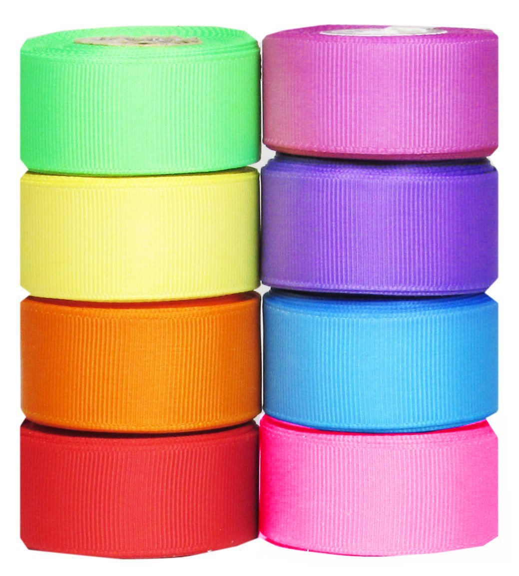 Grosgrain/Satin Ribbon Sets for Gift Package Wrapping, Hair Bow Clips &#x26; Accessories Making, Sewing, Craft Projects (40yd(8x5yd) 7/8&#x22; Grosgrain Ribbon-Bright)