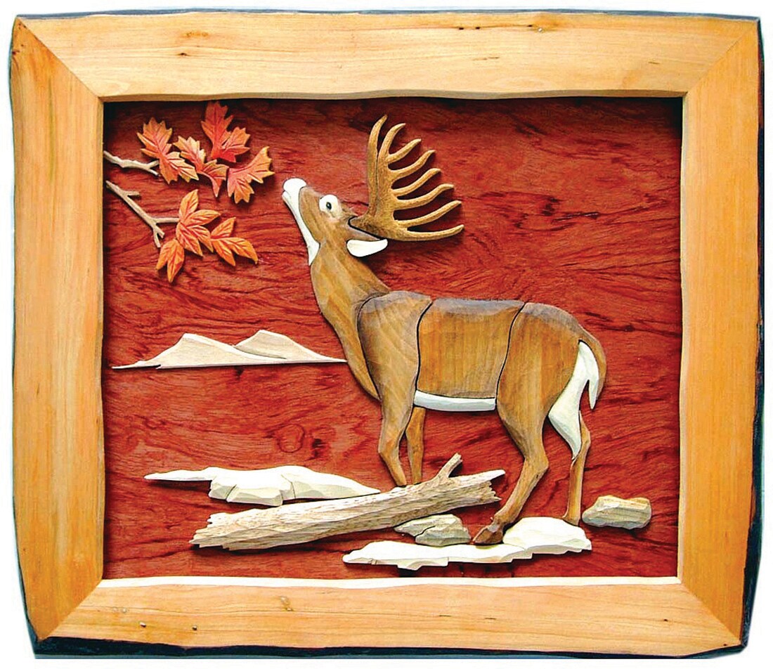 Buck Eating Hand Crafted Intarsia Wood Art Wall Hanging 20 X 18 X 2 Inches