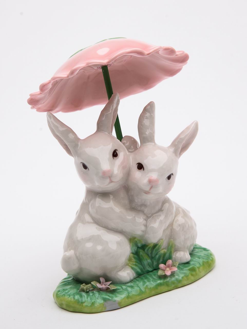 Ceramic Bunny Rabbits Sharing a Flower Umbrella, Home D&#xE9;cor, Gift for Her, Gift for Mom, Kitchen D&#xE9;cor, Spring D&#xE9;cor, Easter D&#xE9;cor