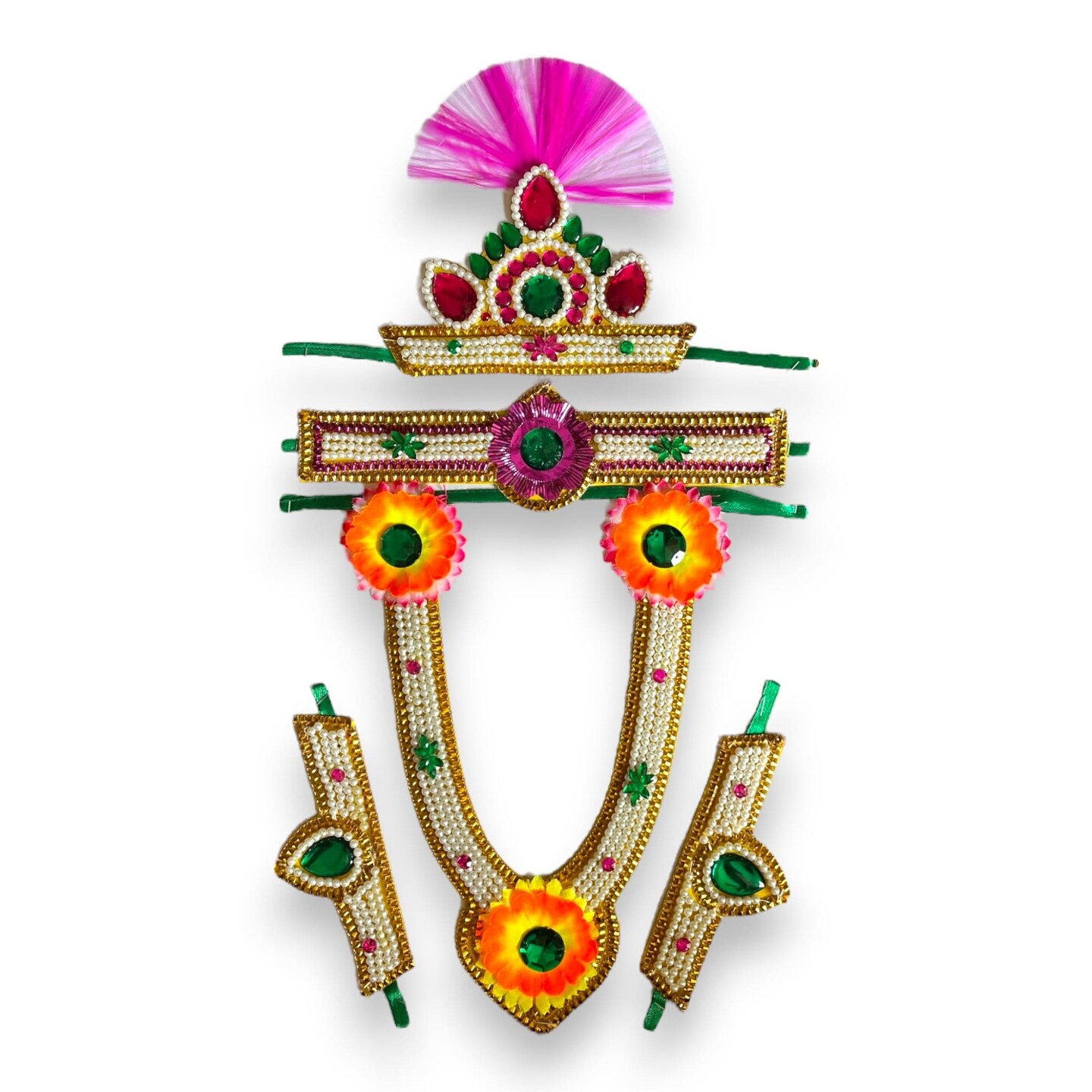 Krishna Jewelry Set for Janmashtami Celebration Makhan Chor Kanha Jewelry Set Krishna Leela Complete Accessories - Mukut Necklace Waist &#x26; Arm Band (5 Pcs Set)