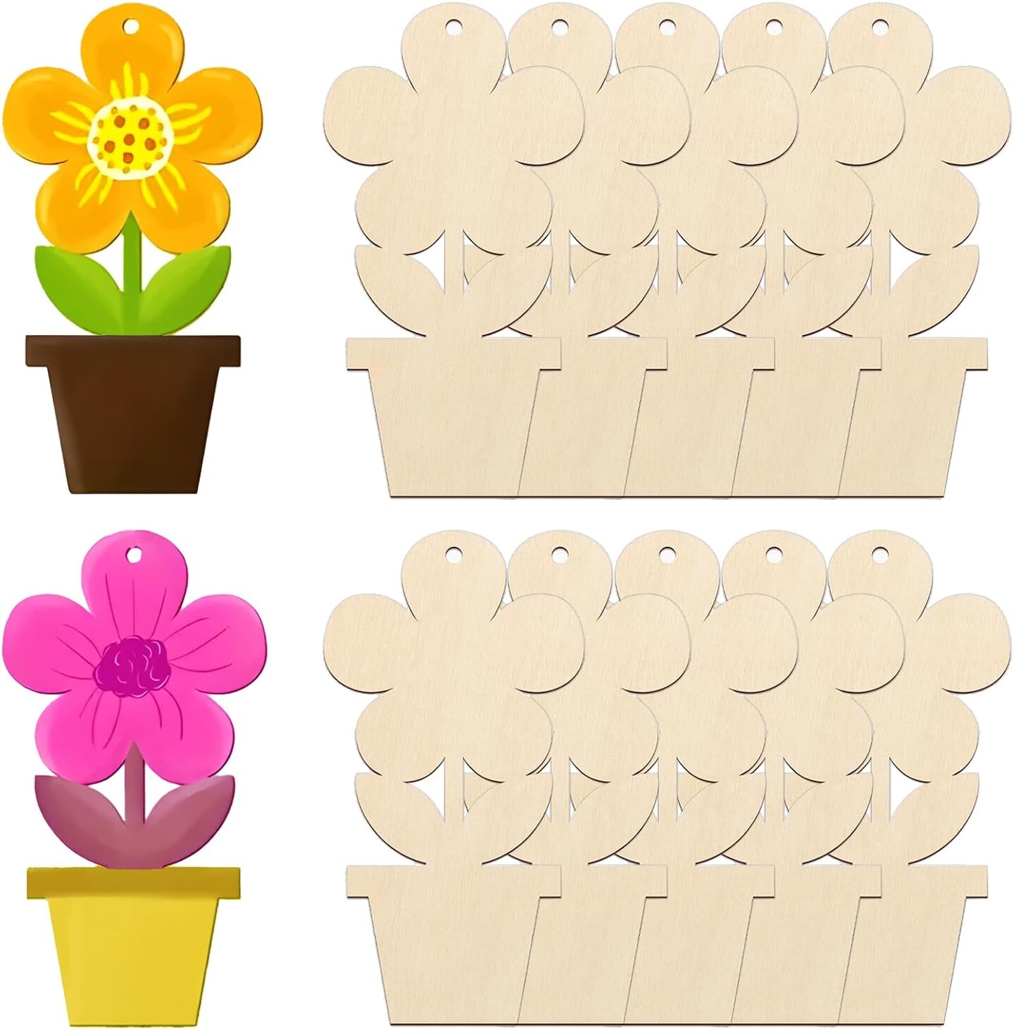 &#x22; Wood Flowers Crafts DIY Blank Unfinished Wooden Flowers Ornaments Crafts Coloring Wood Flowers for Crafts Wooden Arts Crafts for Home Art Painting Projects Hanging Decor(10PCS)