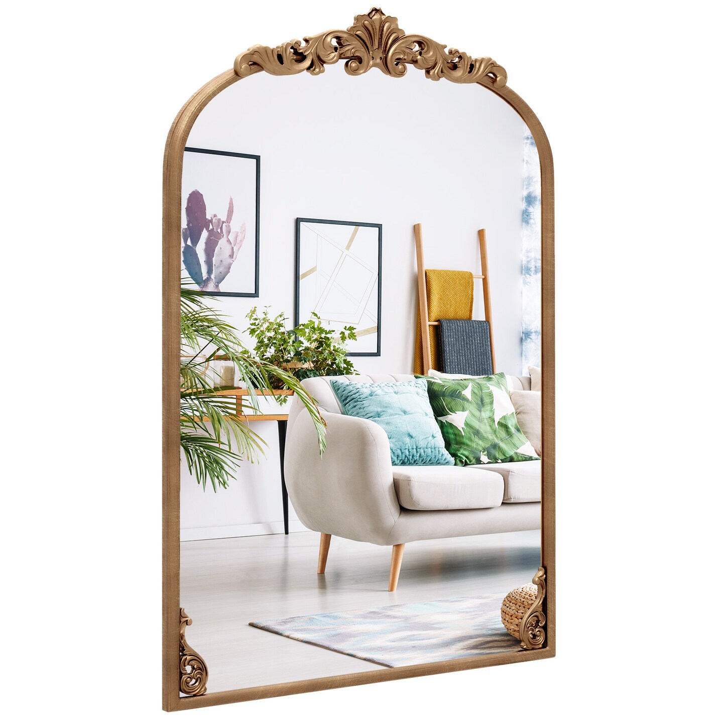 Arched Mirror for Wall Gold Traditional Vintage Ornate Baroque Mirror with Metal Frame