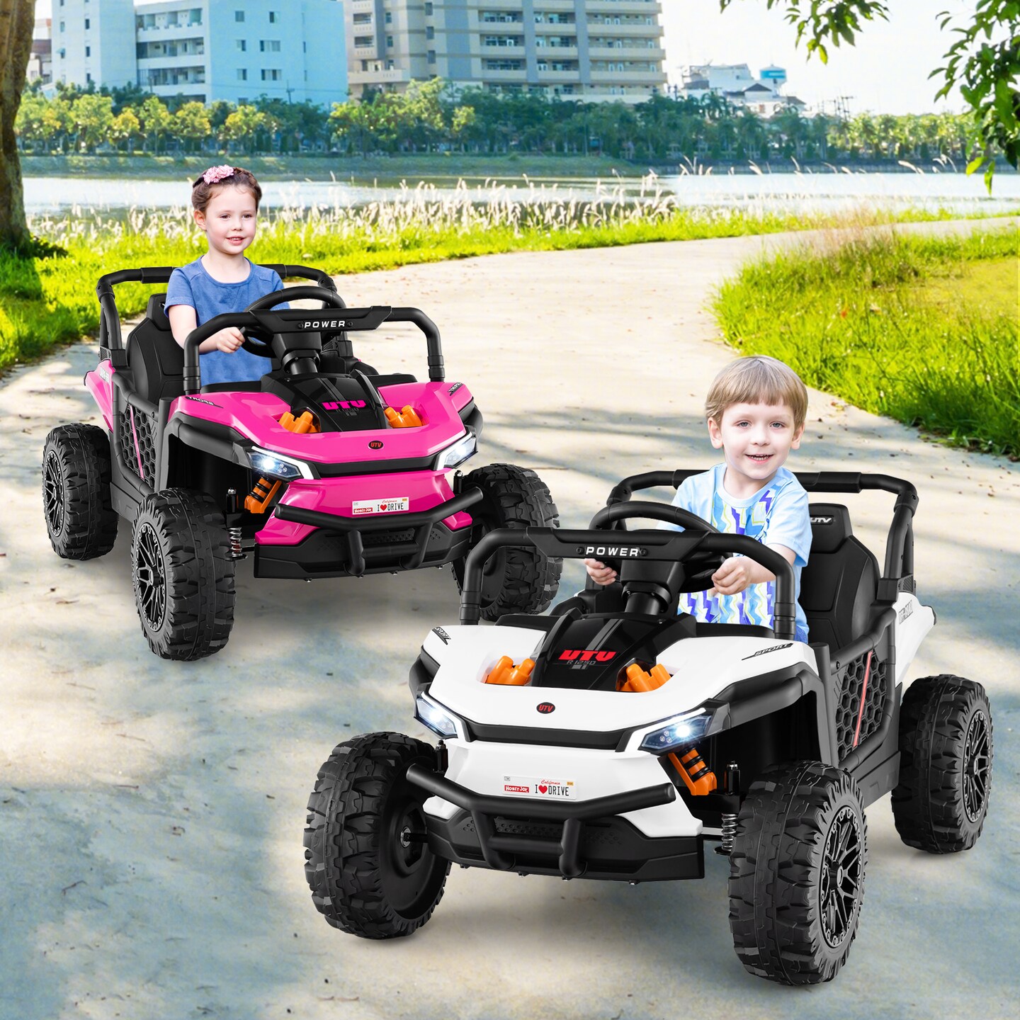 Red 12V Ride-On Truck Off-Road UTV for Kids with Parental Remote & LED Lights