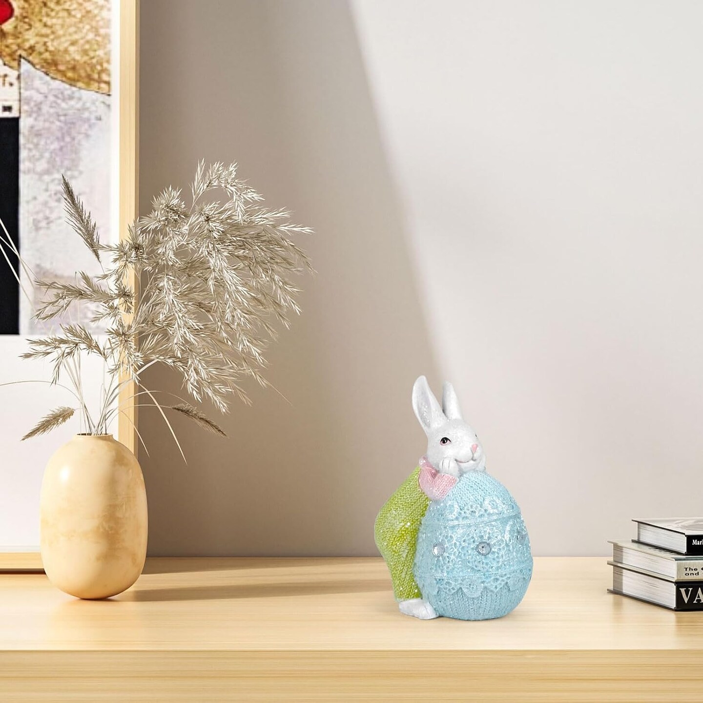 4 Pcs Spring and Easter Decorations Reversible Spring Wooden Signs Double Sided Rustic Welcome Spring Table Centerpieces Easter Tiered Tray Decor Bunny Wood Block for Home Tabletop Shelf Decor