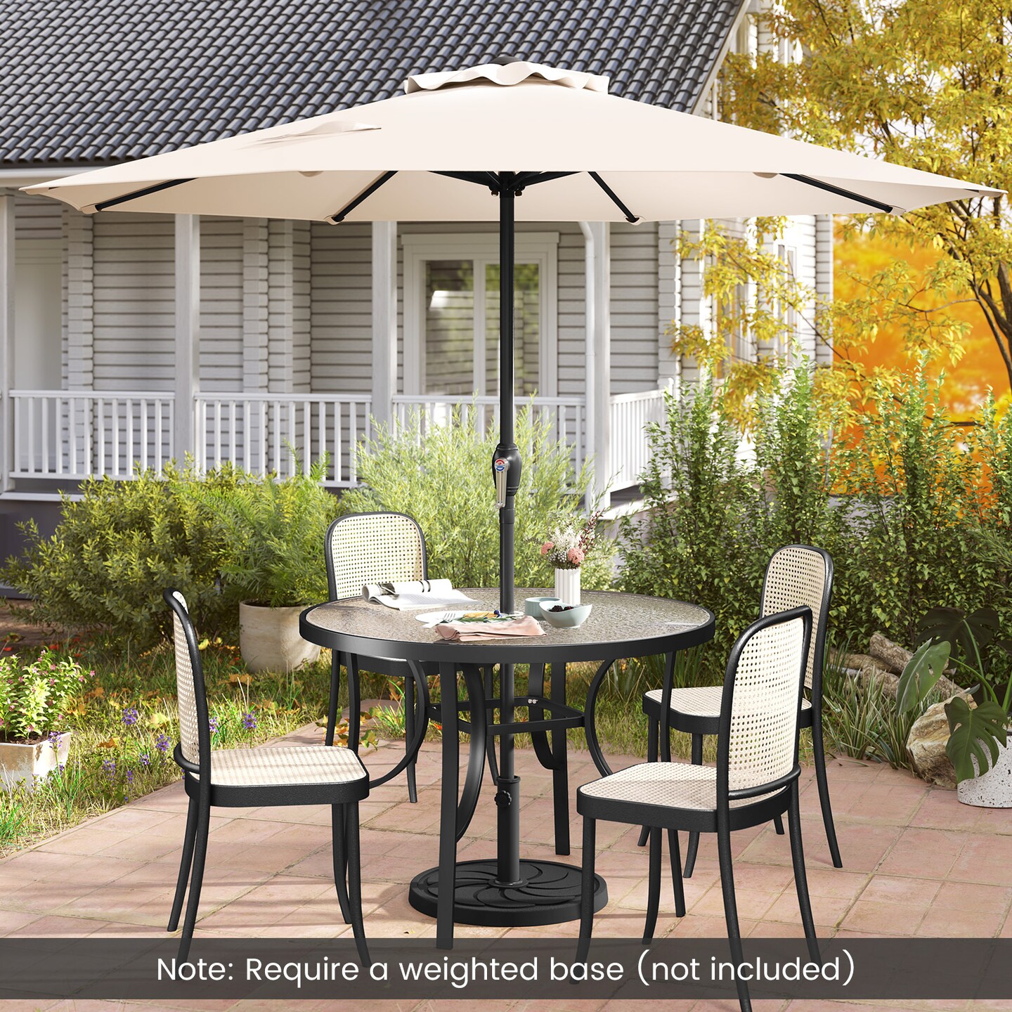 Fabric Outdoor Heavy Duty Market Umbrella with Crank Handle, 8 Sturdy Ribs, UV Protection