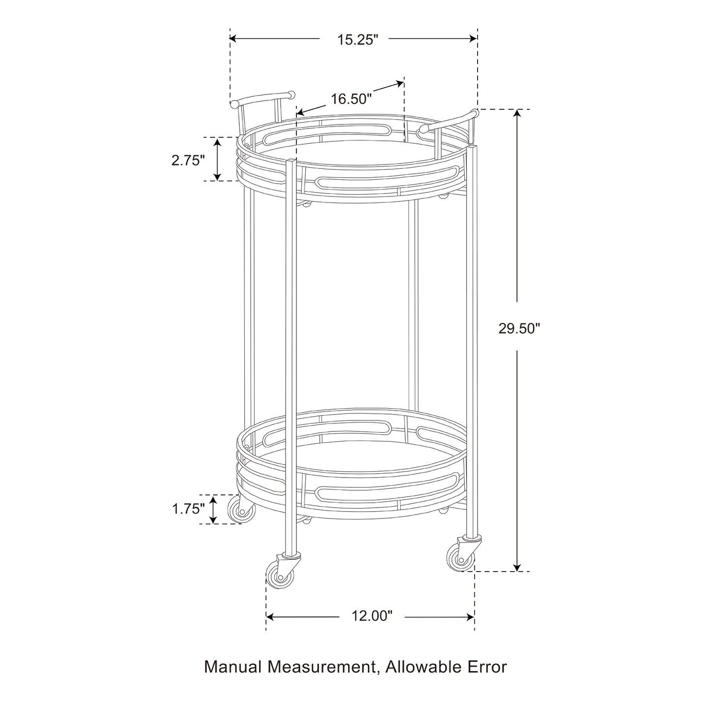 29.50&#x22;H Deluxe 2-Tier Metal Round Mirrored Bar Cart-Golden