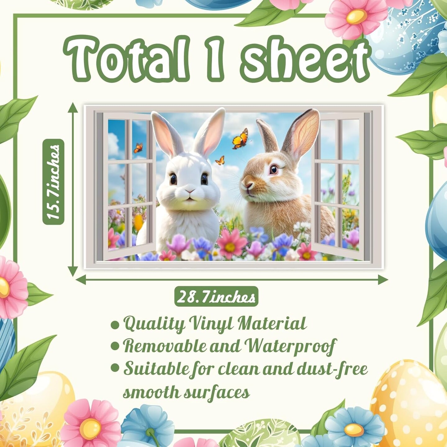 Easter Decoration Stickers for Wall Easter Bunny Wall Decals Peel and Stick 3D Fake Window Spring Wall Sticker Natural Landscape Wall Decals Flowers Rabbit Wall Art Murals for Living Room Nusery Decor