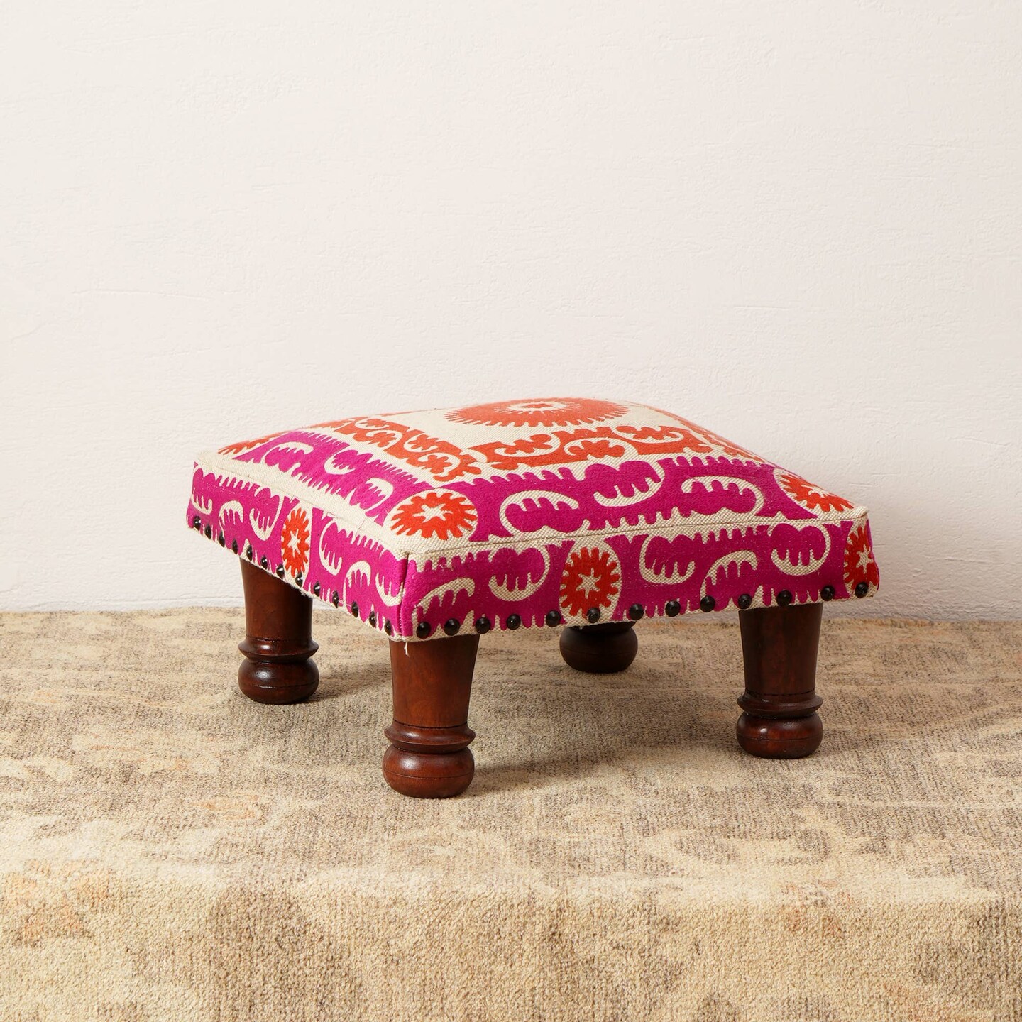 Embroidered Multicolor Foot Stool-Accent Stool - 16 X 16 X 5&#x22;