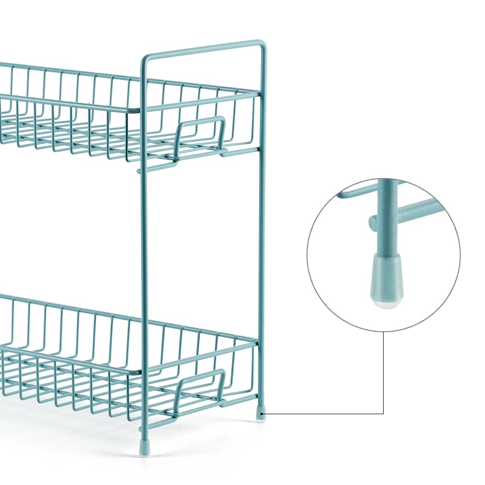 Blue 2-Tier Spice Rack for Countertop, Kitchen Storage Organizer Shelf Counter Shelf Under Sink Cabinet Organizer for Kitchen Bathroom Office