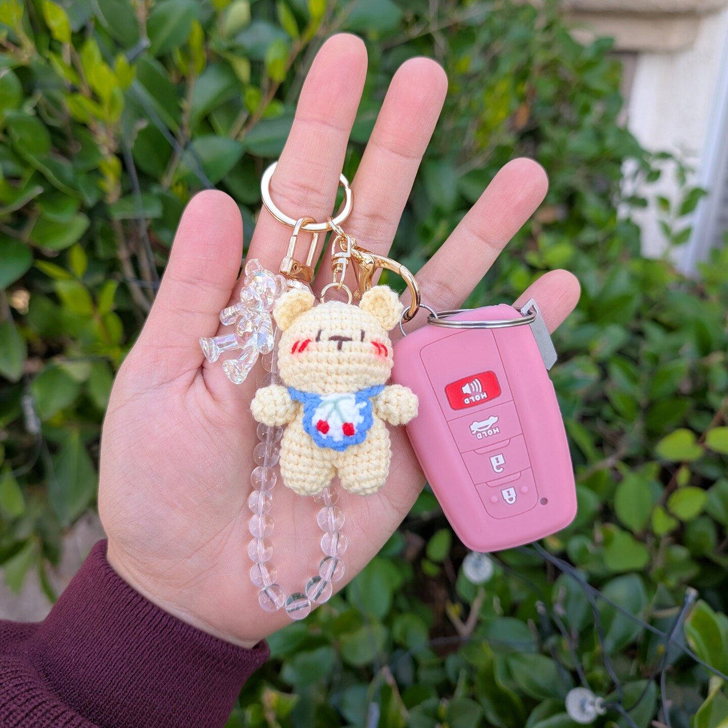 Bear Apron Crocheted Keychain | Cute Cartoon Car Keyrings | Kawaii