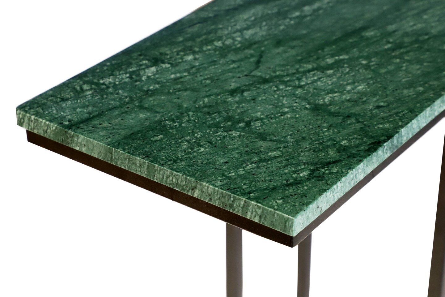 Green Marble &#x22;C&#x22; Table With Grey Metal Frame-24 Inch Height