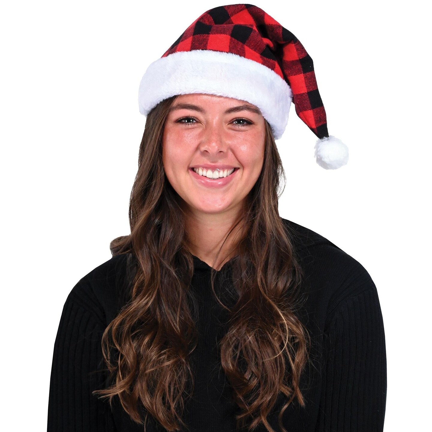 12 Pack Beistle Christmas Plaid Santa Hat - Red &#x26; Black