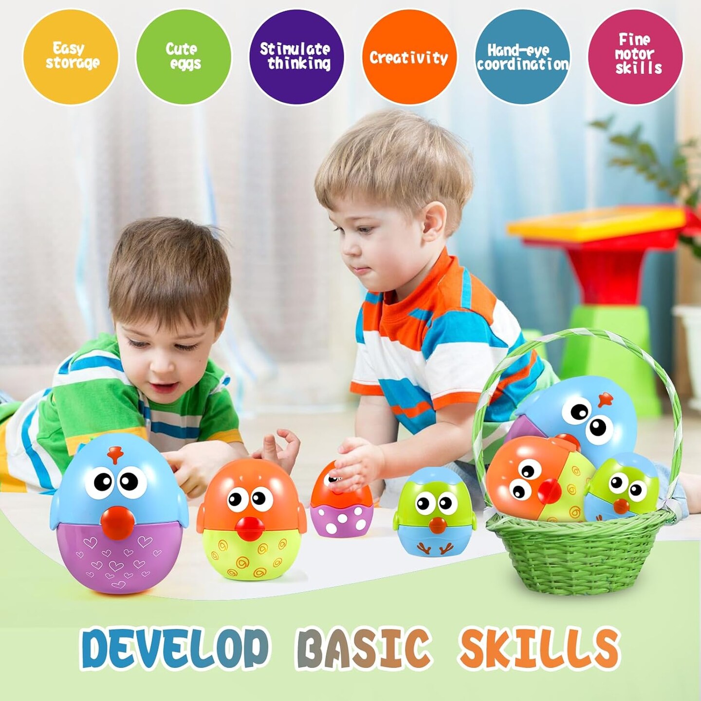 Easter Toys Gifts for 18 months, 2, 3, 4+ Yr Old Toddlers Kids, 8 Pcs Nesting &#x26; Stacking Chicks Baby Matching Toys