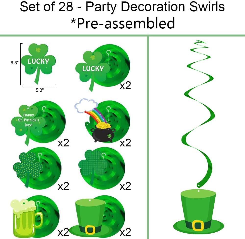 40ct St. Patrick's Day Decorations Kit, Hanging Swirls, Banner, Shamrock Garlands for St. Patrick's Day Decor, St. Patrick's Day Party Favor