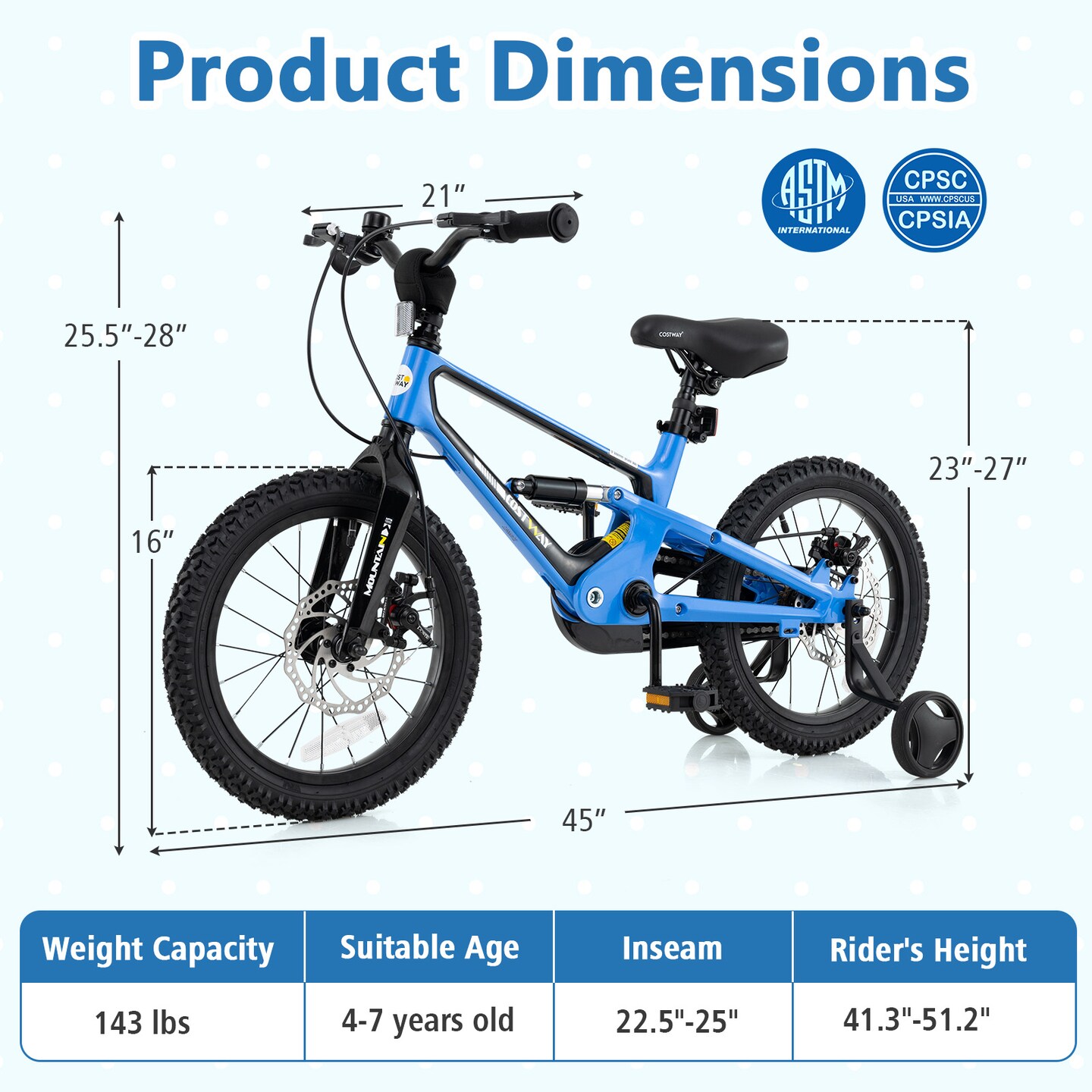 16 Inch Kids Bike Adjustable Frame with Shock Absorber, Bell, and Safety Features for Ages 4-7