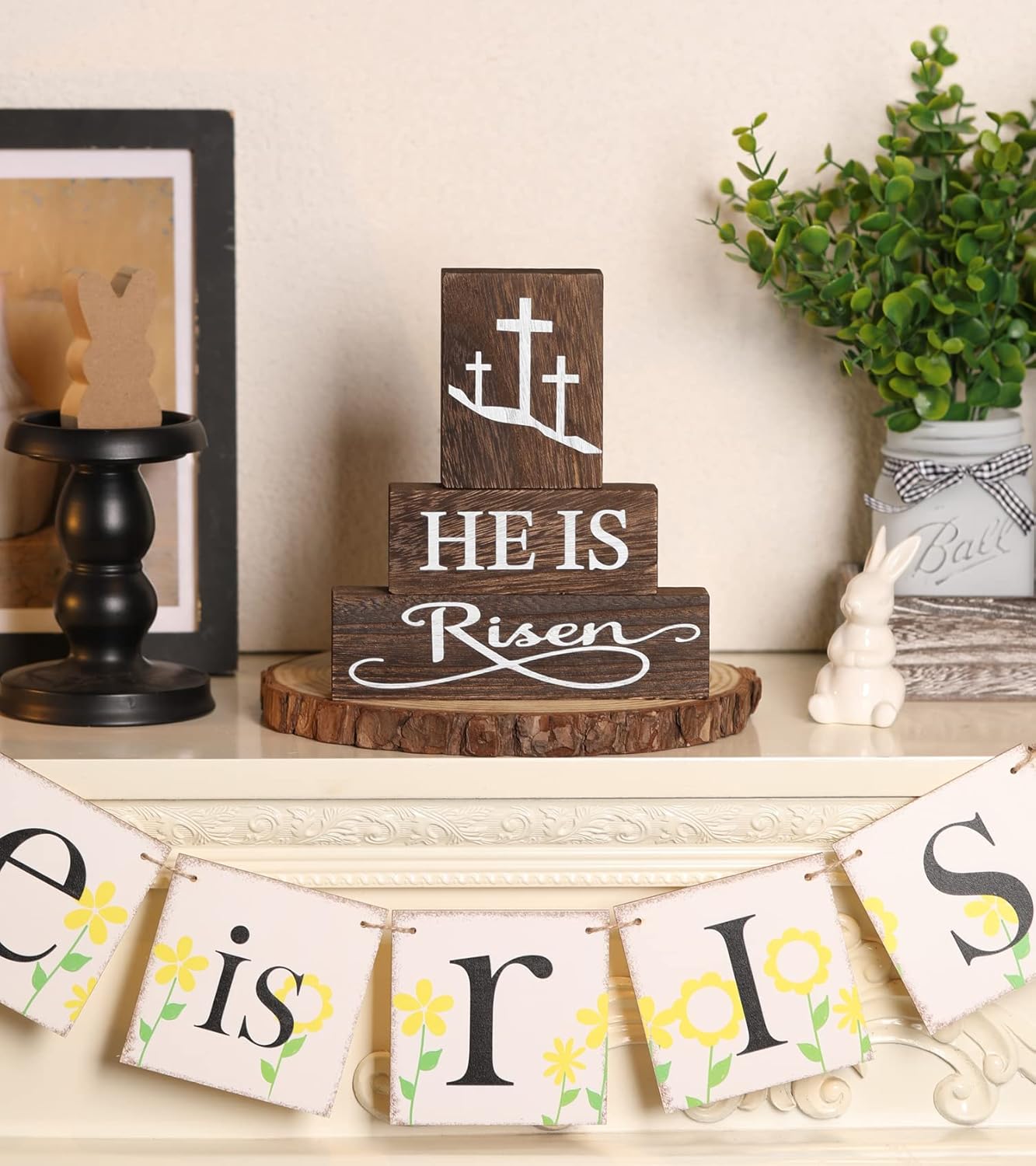 Easter Table Decorations,Easter Tiered Tray Decor, 3PCS Wooden Signs