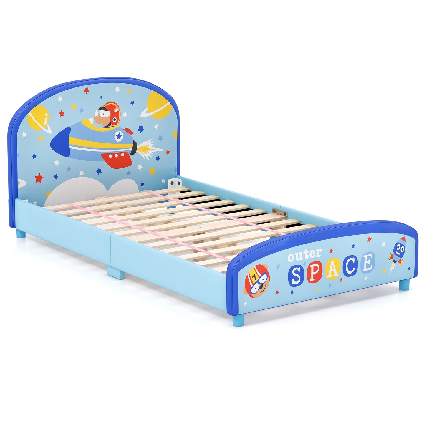 Wood Upholstered Kids Twin Bed Platform with Slat Support