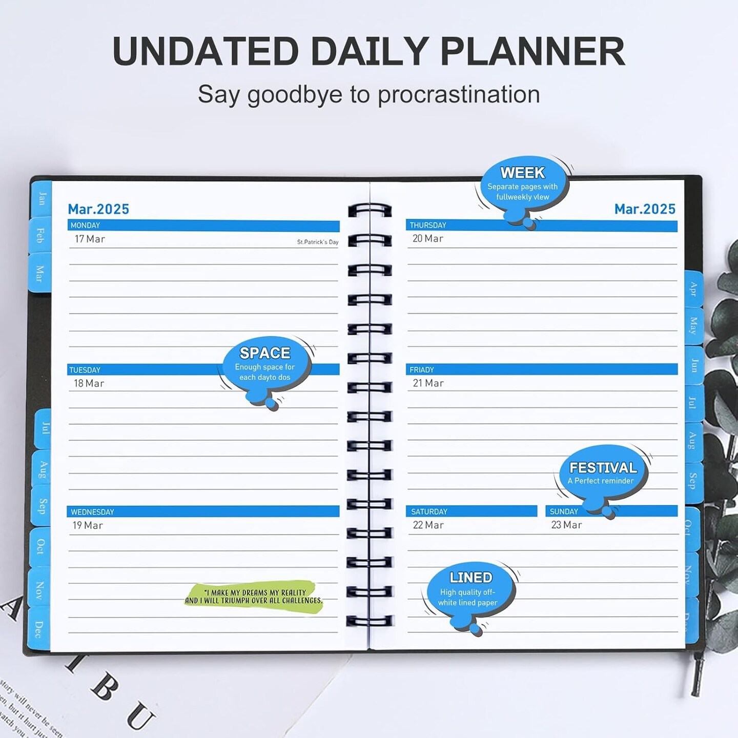 Daily Planner 2025-2026, 18 Month Planner with Tabs, Monthly Weekly Daily Planner 2025-2026, January 2025 - June 2026 Time Management Manual and Planner, 100GSM Thick Paper, A5 Size, Black