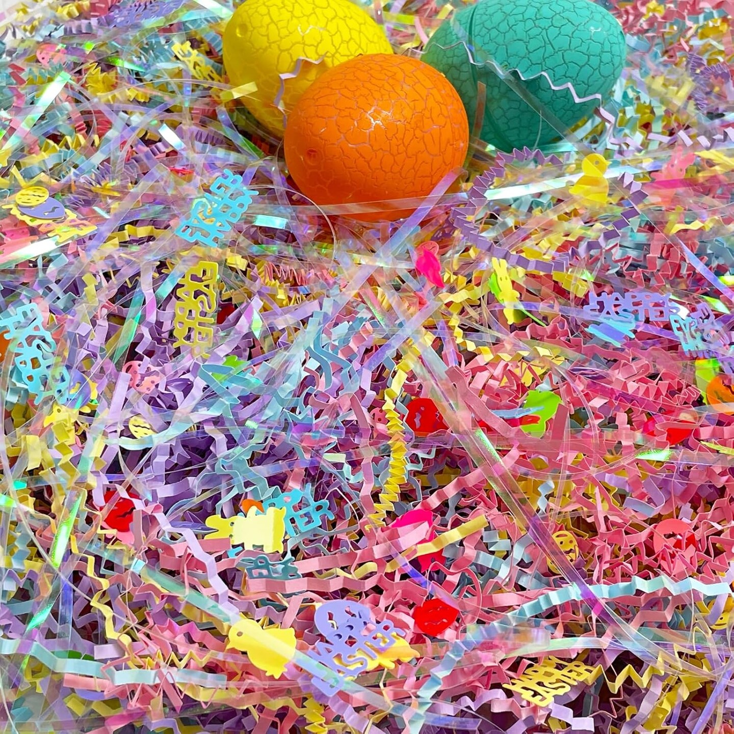 1 LB Iridescent Easter Grass Crinkle Cut Paper,Raffia Tissue Paper Filler Shred Easter Cut Paper Shred Filler Great for Gift Wrapping, Basket Filler Creative Eggs Decor