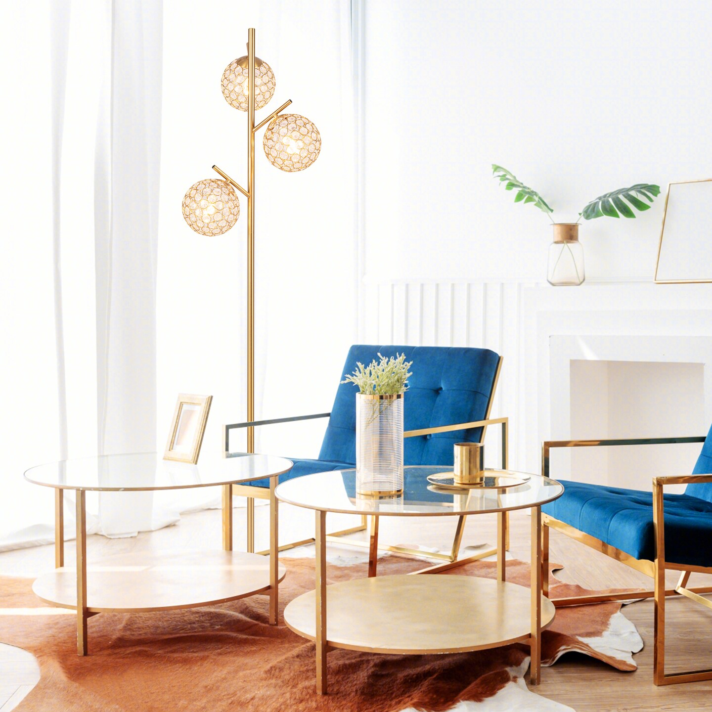 Golden 3-Globe Tree Floor Lamp with Foot Switch and Sturdy Metal Stand