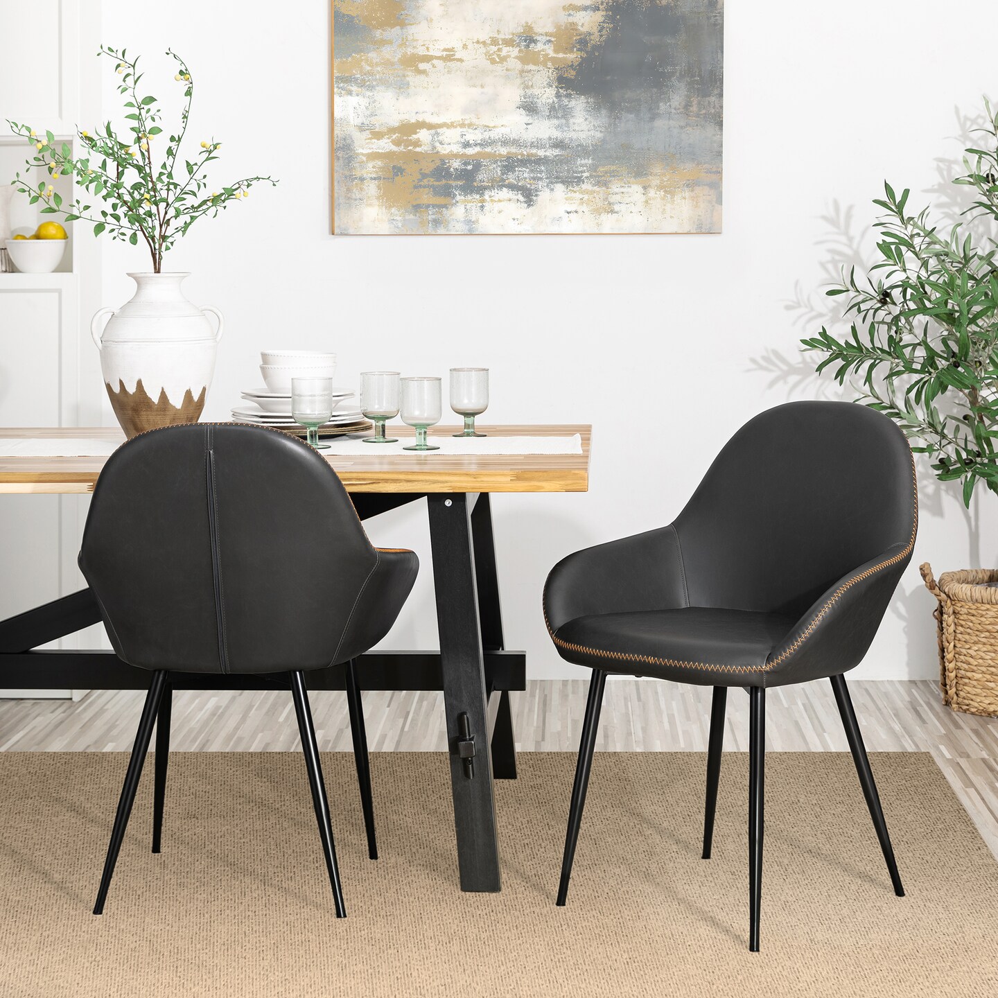 Set of 2/4 Mid-Century Modern Leatherette Dining Armchairs