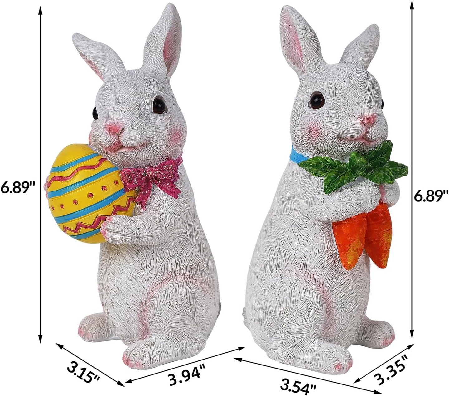 2 Pack Easter Bunny Figurine Decor, Standing Spring Resin White Rabbit Couple Statue Tabletop Ornament, Festival Present for Garden Home Table Office Dining Room Mantle Party Supplies