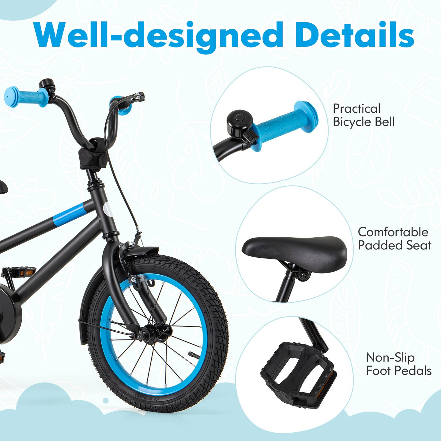 Metal Kids Bike with Adjustable Handlebar and Saddle for Comfortable Riding