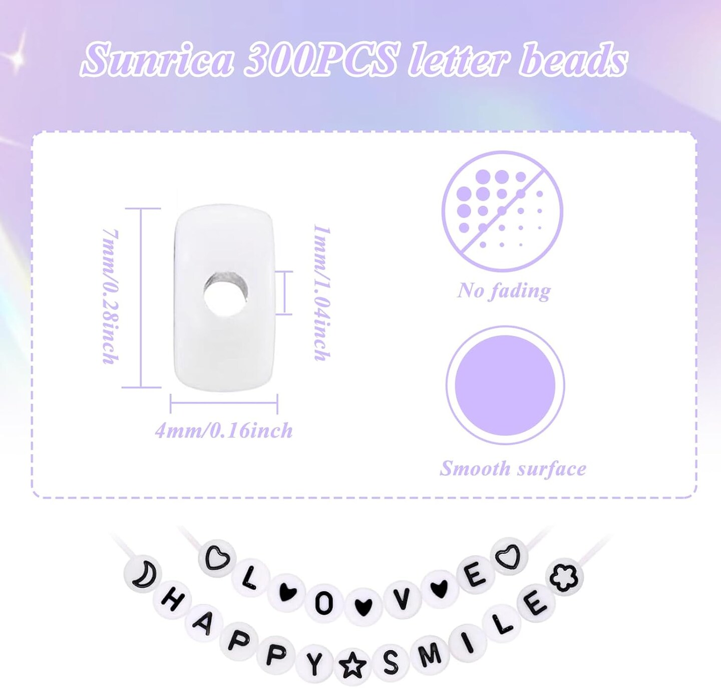 300Pcs Round Letter Beads for Charms Bracelets Making 4X7mm Individual White Alphabet Beads kit N