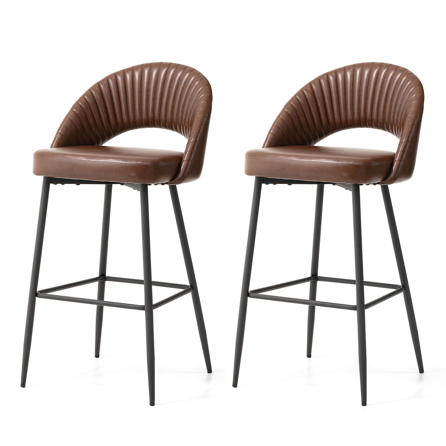 Set of 2/4 Modern Black Quilted Leatherette Bar Stool with Metal Tapered Legs