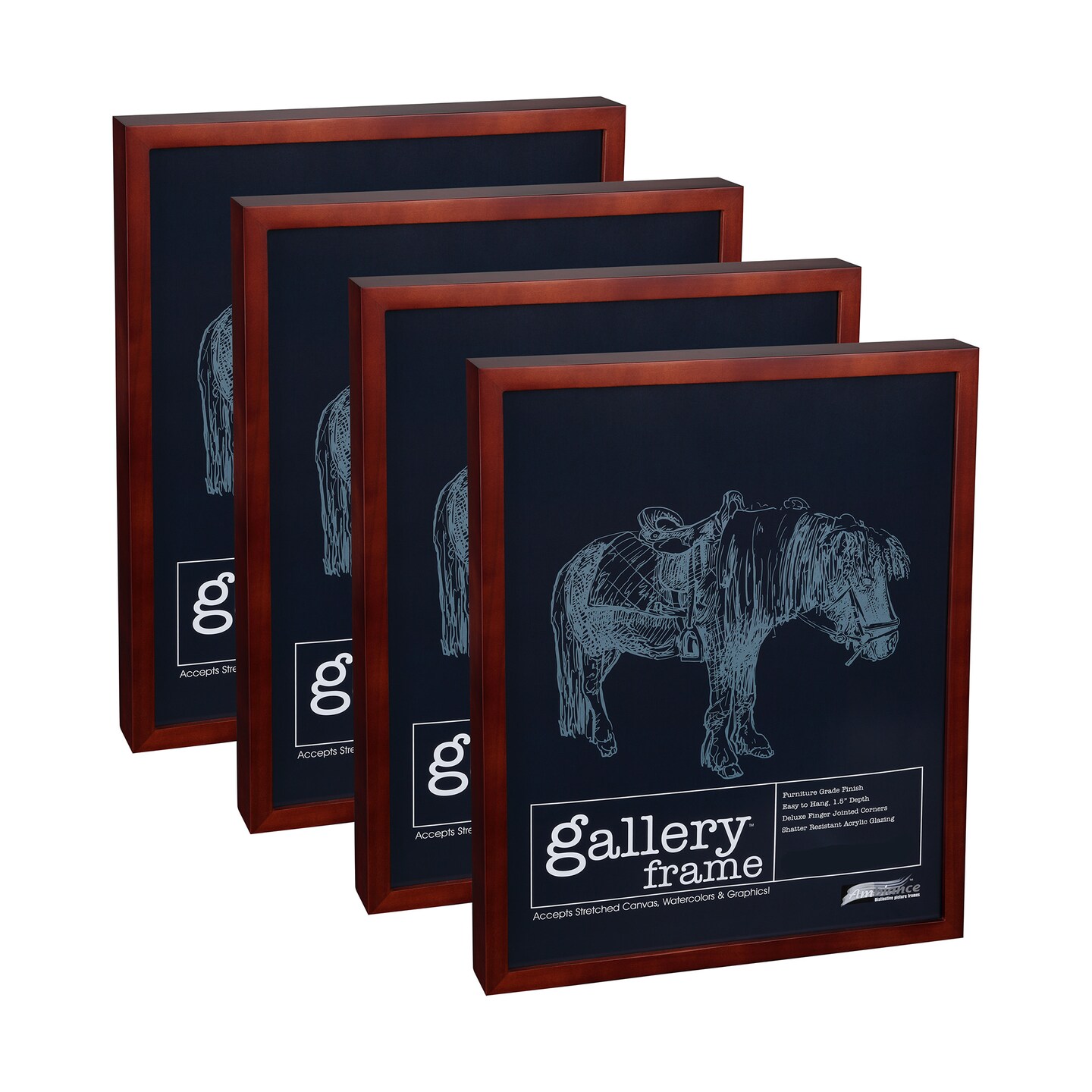 Ambiance Gallery Wood 1.5&#x22; Deep Picture Frames - 16x20&#x22; Pack of 4 Walnut Wood Frames, Shatter-Resistant Acrylic Glazing &#x26; MDF Backing, Horizontal or Vertical Wall Wall Display