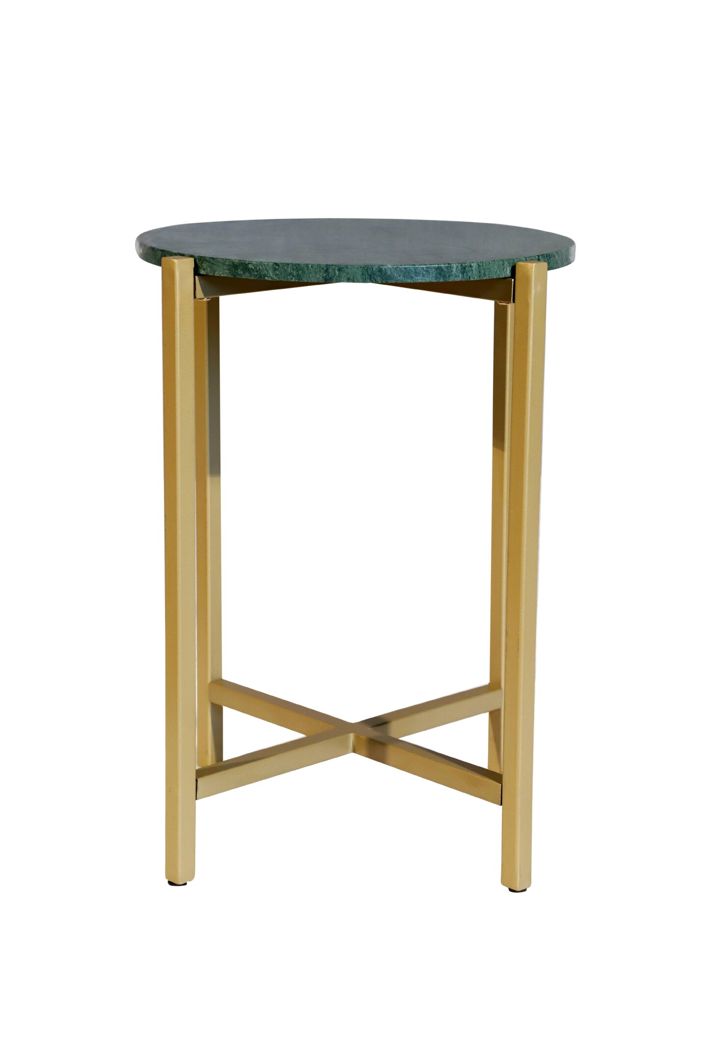 Side Table | Green Marble Table with Golden Metal Frame | 21" Height