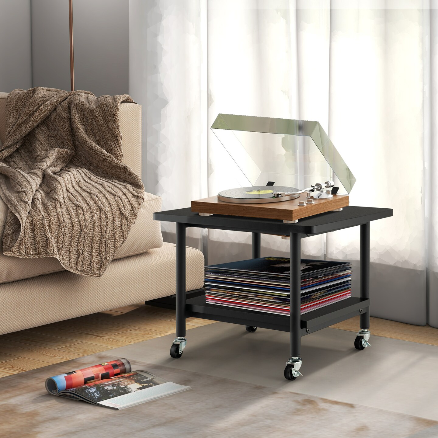 Printer Stand 2 Tier Under Desk Printer Table Rolling Cart with Storage Shelf Metal Frame Home Office