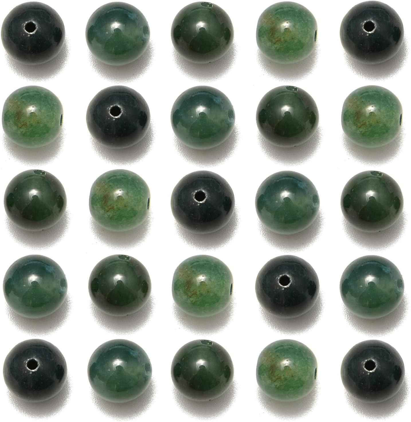 100pcs Original Natural Stone Beads Gemstone Round Loose Beads 6mm 8mm 10mm (Green Moss Agate, 6mm 100Beads)